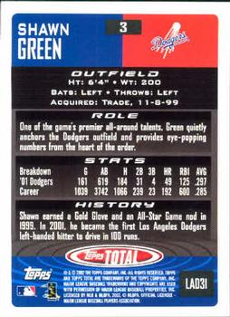 2002 Topps Total #3 Shawn Green Back