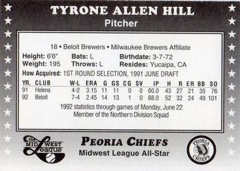 1992 Midwest League All-Stars #NNO Tyrone Hill Back