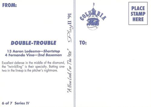 1991 Play II Columbia Mets Postcards #27 Aaron Ledesma / Fernando Vina Back