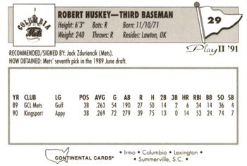 1991 Play II Columbia Mets #29 Butch Huskey Back