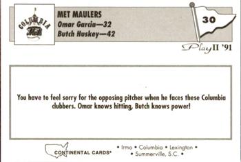 1991 Play II Columbia Mets #30 Met Maulers Back