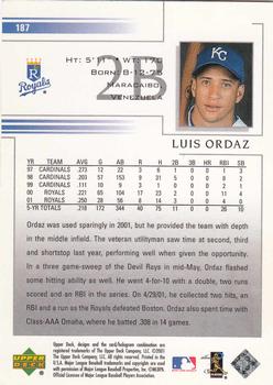 2002 Upper Deck #187 Luis Ordaz Back