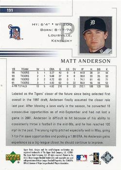 2002 Upper Deck #191 Matt Anderson Back
