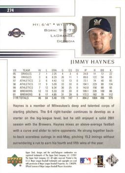 2002 Upper Deck #274 Jimmy Haynes Back