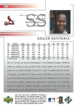 2002 Upper Deck #288 Edgar Renteria Back