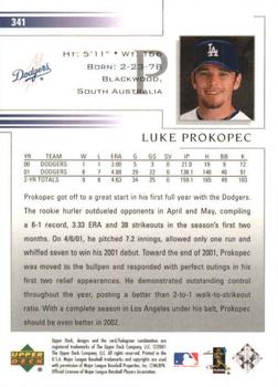 2002 Upper Deck #341 Luke Prokopec Back