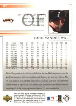 2002 Upper Deck #367 John Vander Wal Back