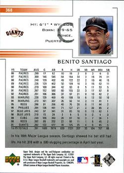 2002 Upper Deck #368 Benito Santiago Back
