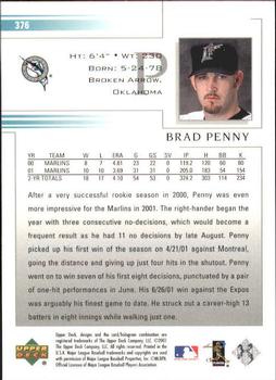 2002 Upper Deck #376 Brad Penny Back
