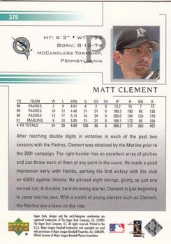 2002 Upper Deck #379 Matt Clement Back