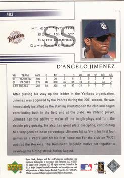 2002 Upper Deck #403 D'Angelo Jimenez Back