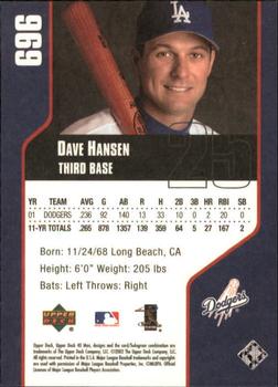 2002 Upper Deck 40-Man #696 Dave Hansen Back