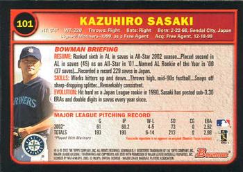 2003 Bowman #101 Kazuhiro Sasaki Back