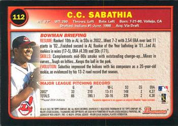 2003 Bowman #112 C.C. Sabathia Back
