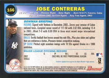 2003 Bowman #166 Jose Contreras Back