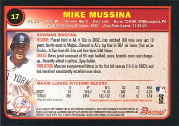 2003 Bowman #17 Mike Mussina Back