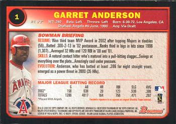 2003 Bowman #1 Garret Anderson Back