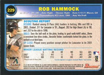 2003 Bowman #229 Rob Hammock Back