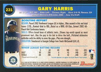 2003 Bowman #231 Gary Harris Back