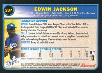 2003 Bowman #237 Edwin Jackson Back