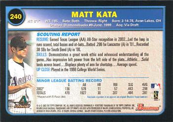 2003 Bowman #240 Matt Kata Back