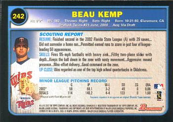 2003 Bowman #242 Beau Kemp Back