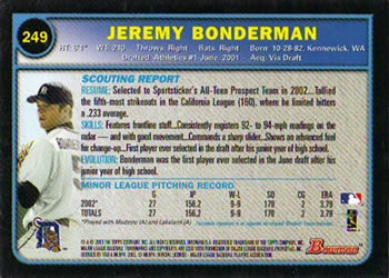 2003 Bowman #249 Jeremy Bonderman Back