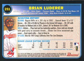 2003 Bowman #251 Brian Luderer Back