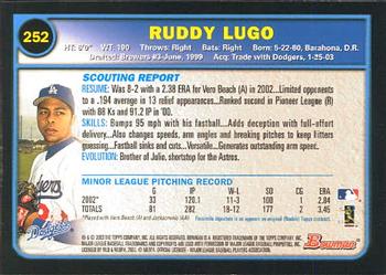 2003 Bowman #252 Ruddy Lugo Back