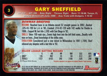 2003 Bowman #3 Gary Sheffield Back