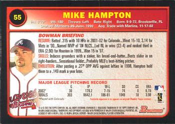 2003 Bowman #55 Mike Hampton Back