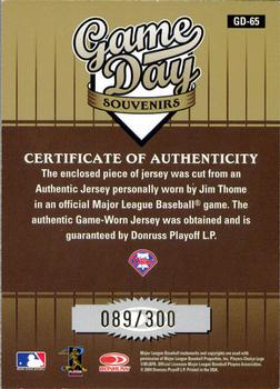 2004 Donruss Studio - Game Day Souvenirs Number #GD-65 Jim Thome Back