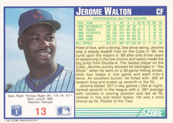 1991 Score #13 Jerome Walton Back