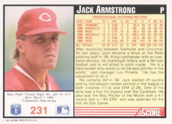 1991 Score #231 Jack Armstrong Back