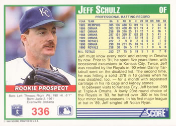 1991 Score #336 Jeff Schulz Back