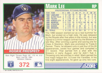 1991 Score #372 Mark Lee Back