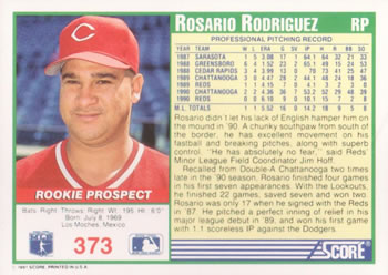 1991 Score #373 Rosario Rodriguez Back