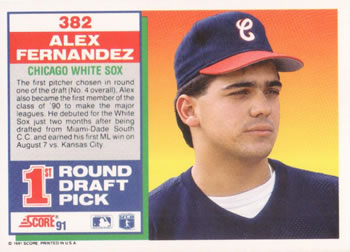 1991 Score #382 Alex Fernandez Back