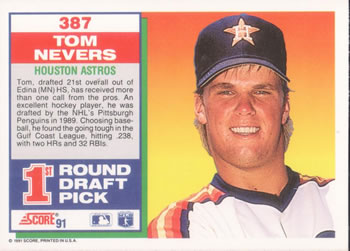 1991 Score #387 Tom Nevers Back