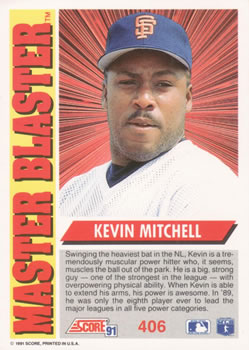 1991 Score #406 Kevin Mitchell Back