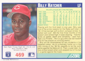 1991 Score #469 Billy Hatcher Back