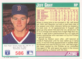 1991 Score #586 Jeff Gray Back
