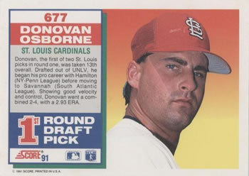 1991 Score #677 Donovan Osborne Back