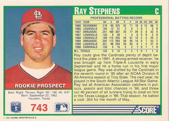 1991 Score #743 Ray Stephens Back
