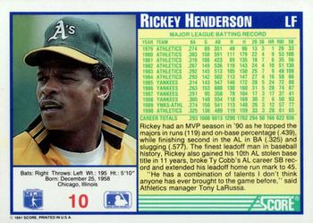 1991 Score #10 Rickey Henderson Back