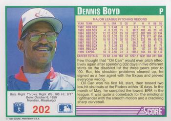 1991 Score #202 Dennis Boyd Back