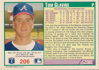 1991 Score #206 Tom Glavine Back