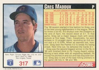 1991 Score #317 Greg Maddux Back