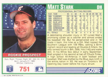 1991 Score #751 Matt Stark Back