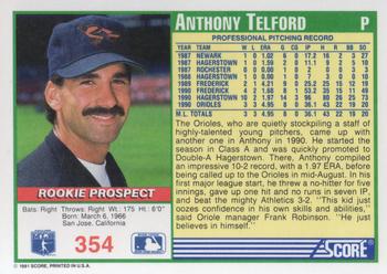 1991 Score #354 Anthony Telford Back